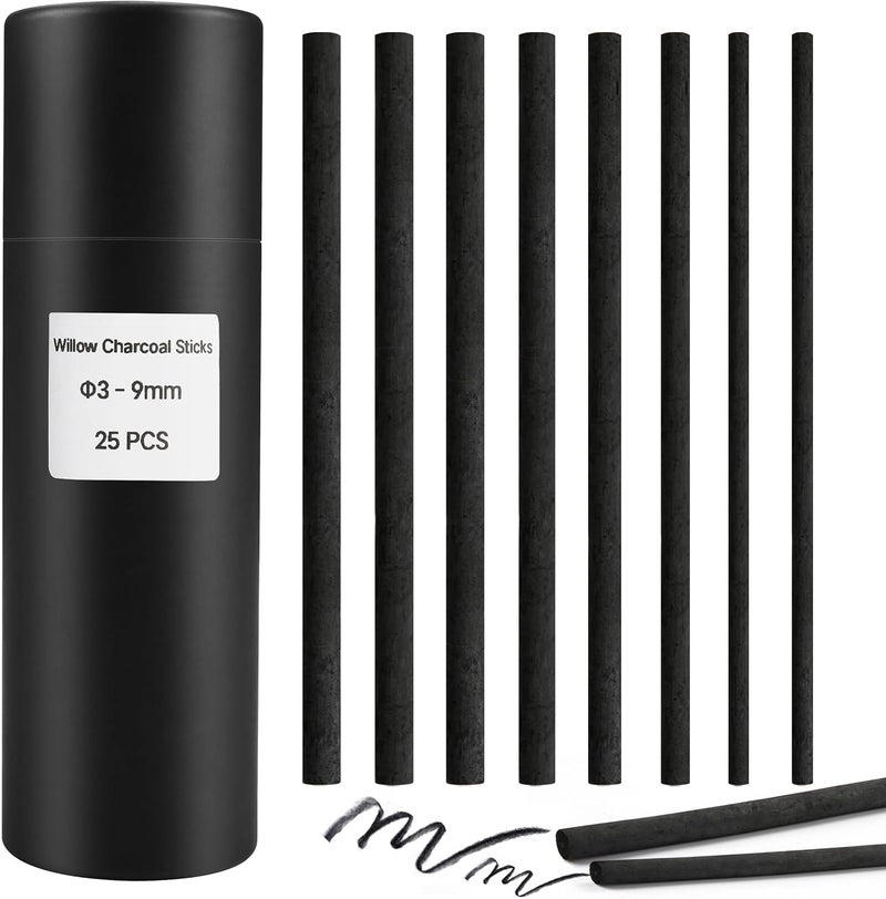 Dlicoda Willow Charcoal Sticks, Natural Willow Charcoal Pencils for Artists, Beginners, Students, Great for Sketching, Drawing, and Shading, Pack of 25 (3-9, Millimeters) - Image 1